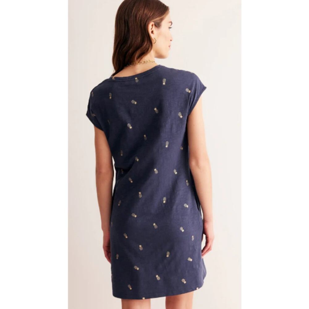 Boden 4 Leah Jersey T-Shirt Mini Dress Blue Cotton Pineapple Print Cap Sleeves - Picture 2 of 9